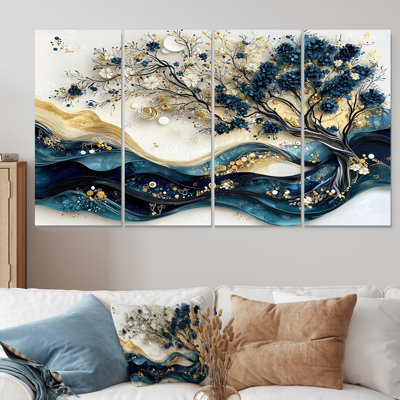 Blue And White Modern Blossom Tree III - Tree Cherry Blossom Wall Art Set