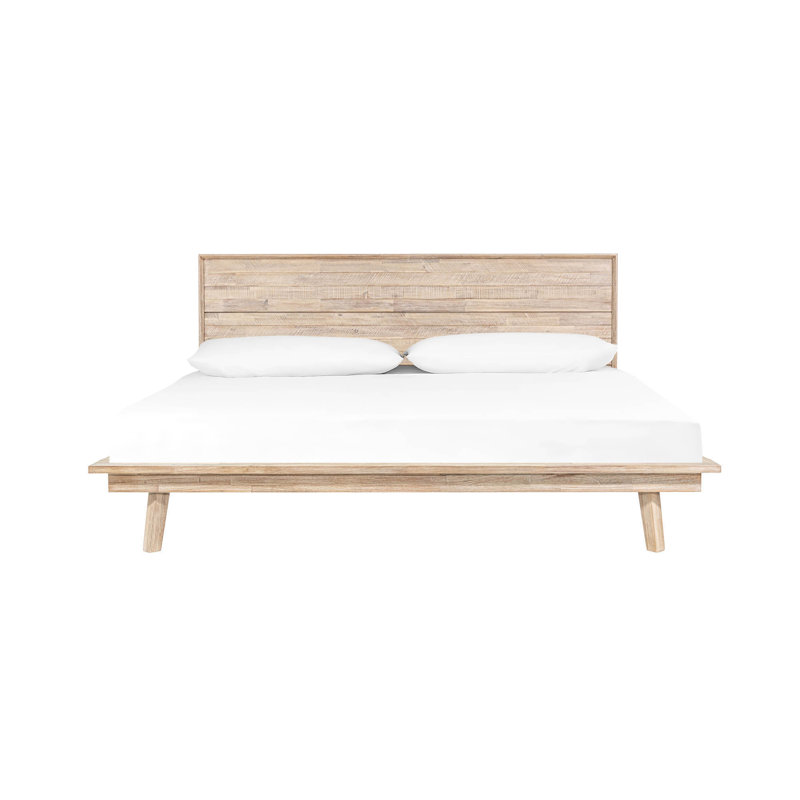 Camiah Acacia Wood Panel Bed, Beige, Queen
