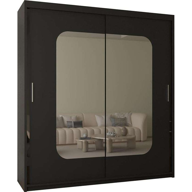 Cherith 2 Door Manufactured Wood Wardrobe, 217cm H x 203cm W x 62cm D, Black