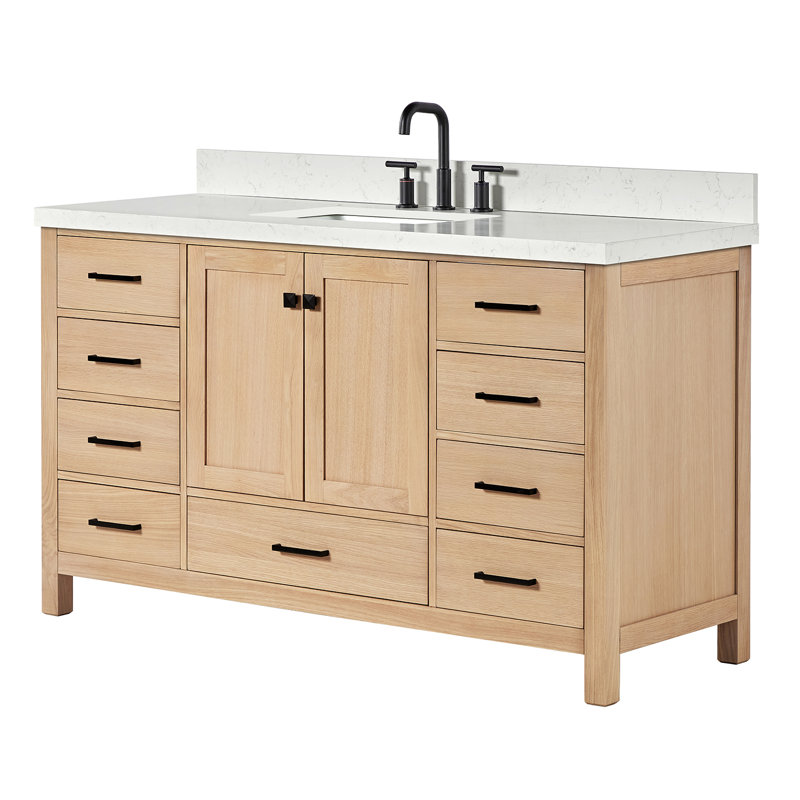  60.25" Single Bathroom Vanity Set, Oak, Rectangular