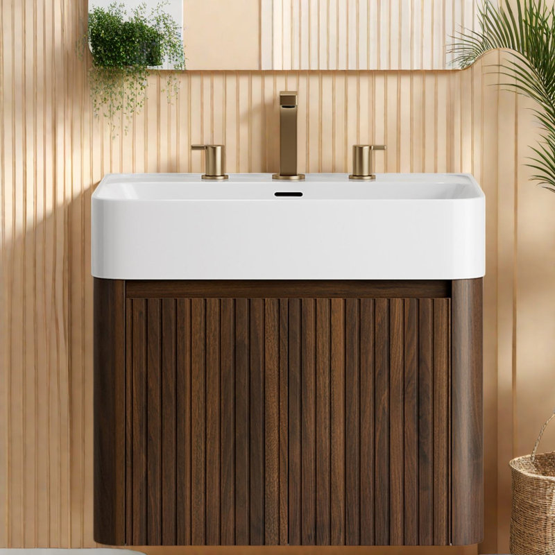 Modern Vanities(Must include both Vanity Cabinet  and Sink) 24 Inch Floating Walnut, 23.62