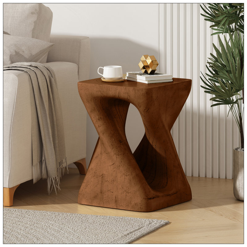 Table d'appoint MGO Twist Shape, texture semblable au bois, couleur brun antique, Brun antique