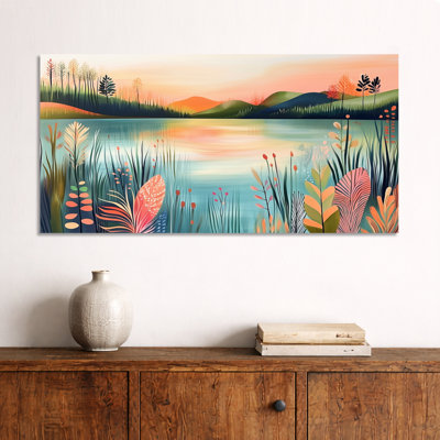 «Blue Green Lakehouse Simplicity II», reproduction d'art encadrée sur toile, paysage encadré