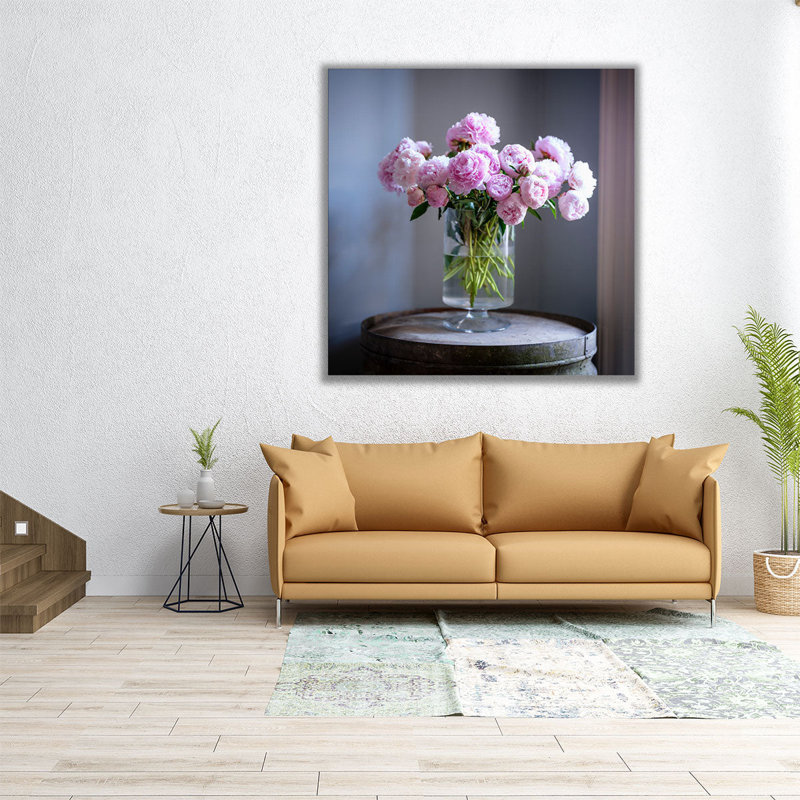 Pe pivoines dans un vase à fleurs - reproduction d'art sur toile, H 24 po x l 24 po