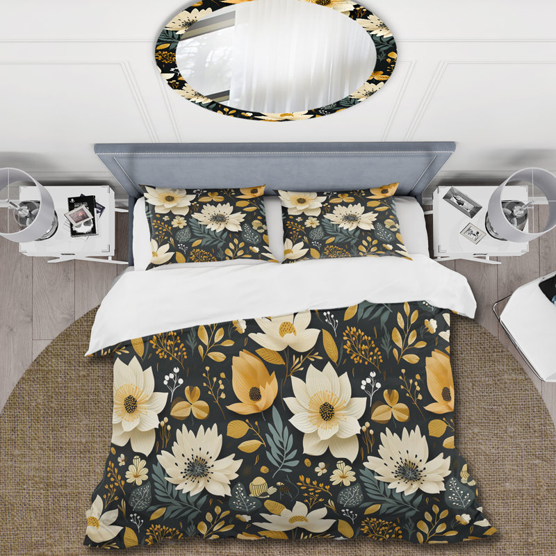 Ensemble de housse de couette à motif floral beige et vert Nostalgia, Housse de couette pour très grand lit et 2 très