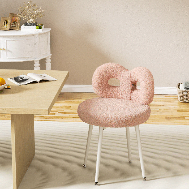 Vanity Chair With Back 17.7 Wide, Pink, White