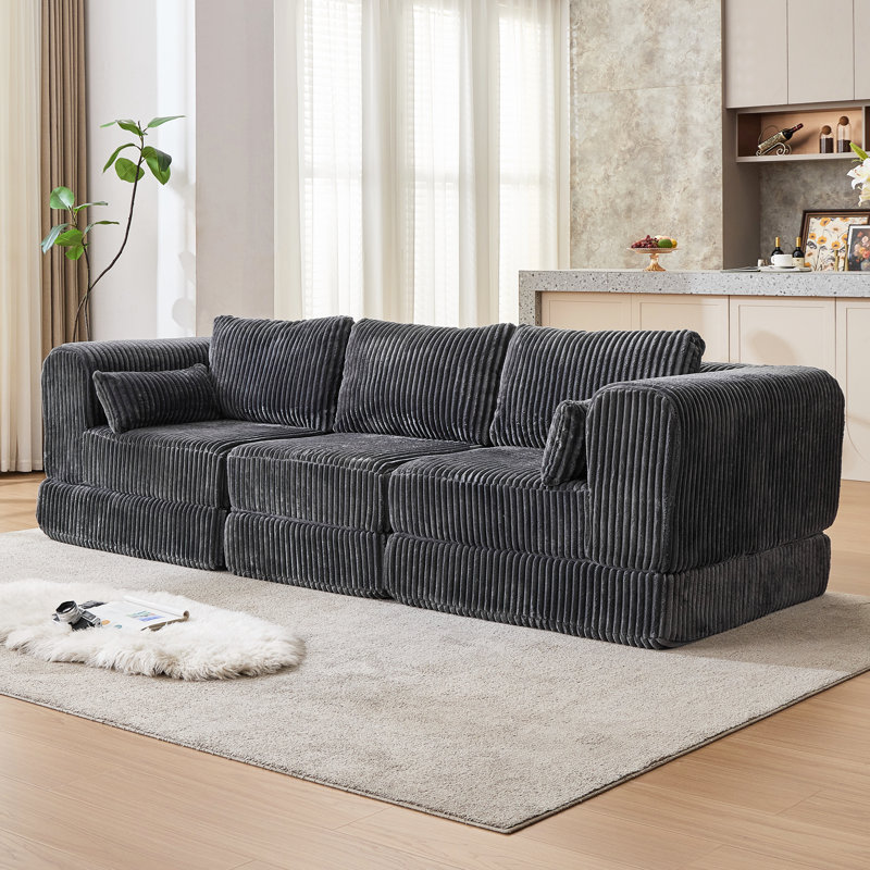 106” Compression Folding Convertible Sleeper Sofa Bed, Gray