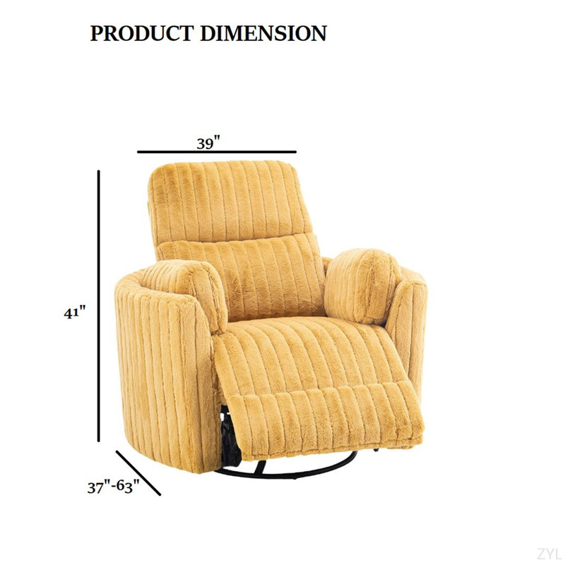 Contemporary Style Power Glider Recliner W/ Swivel Curved Arms Pillow Fill Swivel Chair Primary Living Room, Yellow