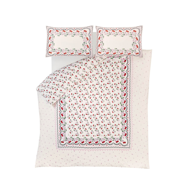 Cherry Picked Pink Cream Bedset, Full / Double
