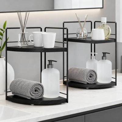 Organisateur de comptoir de coin à 2 niveaux, ensemble de 2 tablettes de rangement pour salle de bain et cuisine en bois pour meuble-lavabo, comptoir, commode et décoration