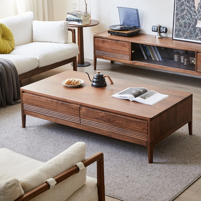 Simple rectangular solid wood coffee table, 15.7" H x 55.1" L x 27.6" W