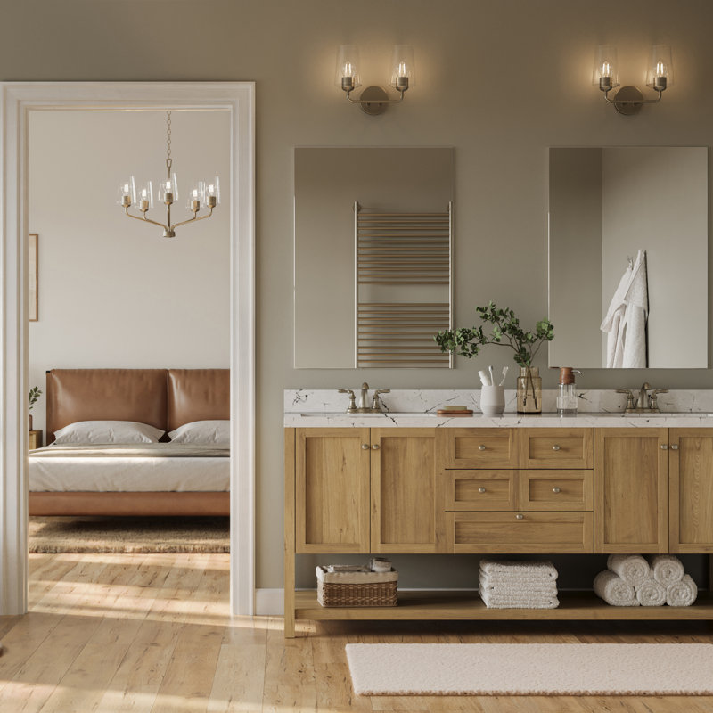 Celino Two-Light Bath & Vanity with Glass, Brushed Nickel, Clear