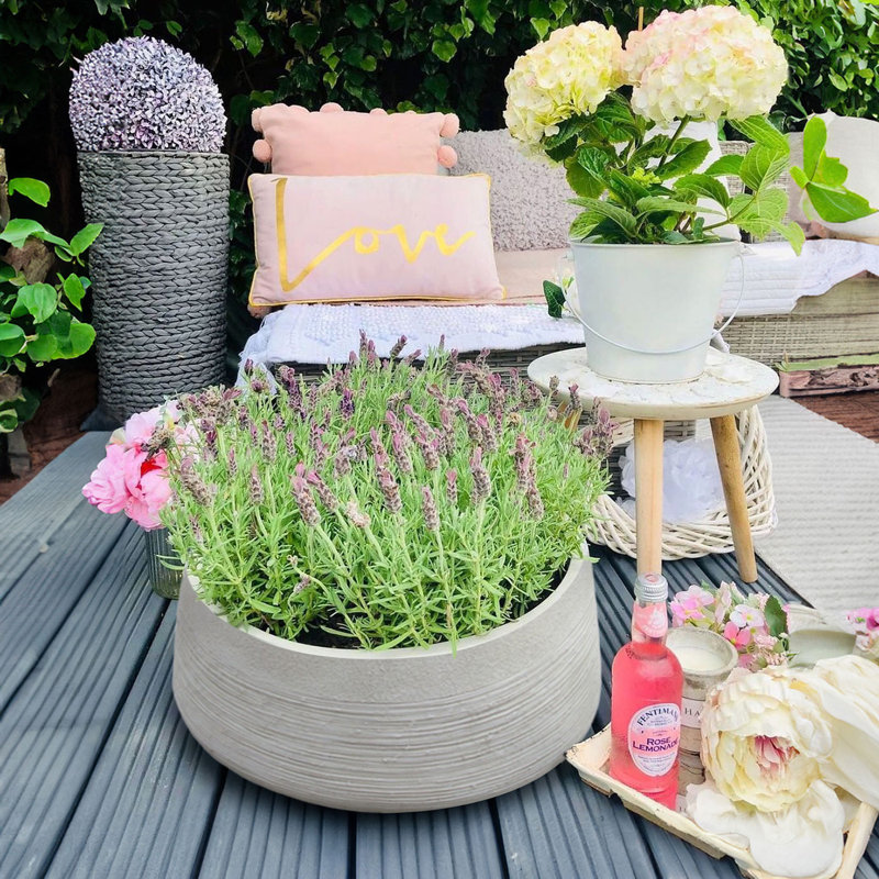 Fibreglass Plant Pot, Beige, 18cm H x 44cm W x 44cm D