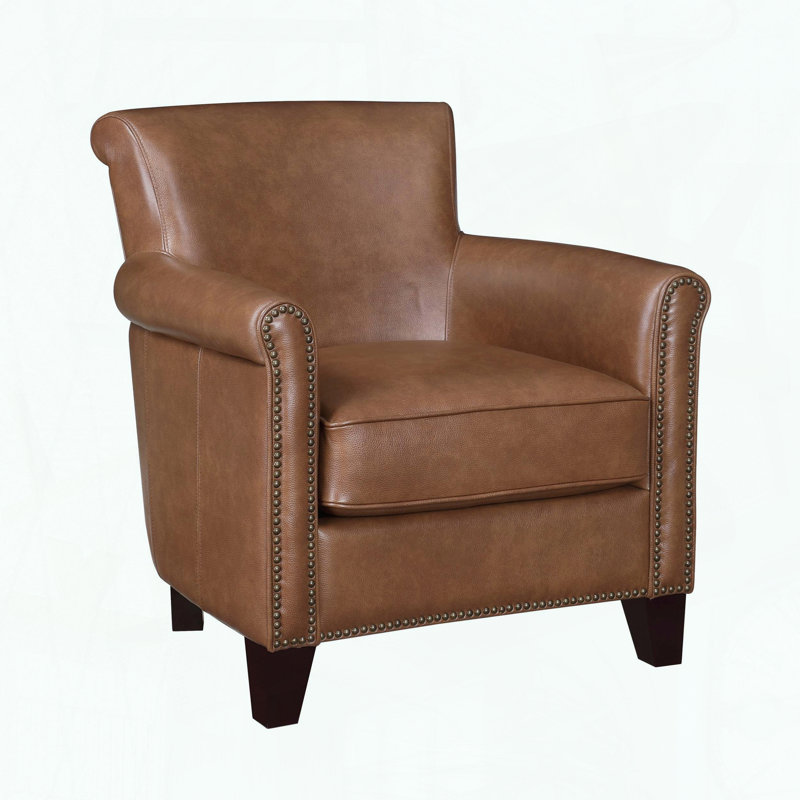 Fauteuil d'appoint en cuir fleur avec garniture cloutée