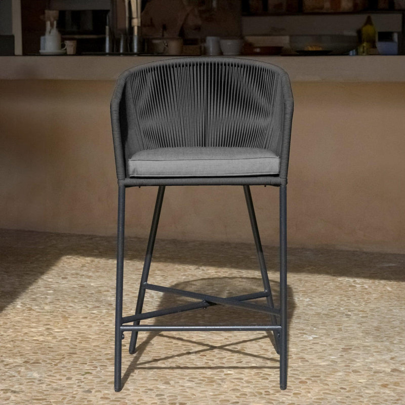 Fabiano Metal Outdoor 69.5cm Bar Stool with Cushion, Black