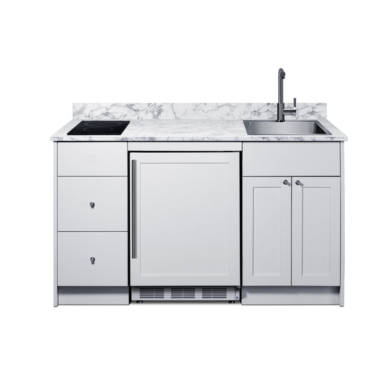Summit Appliance Caldera Turnkey Kitchen with Cooktop, Refrigerator-Freezer, Sink, and Storage, White