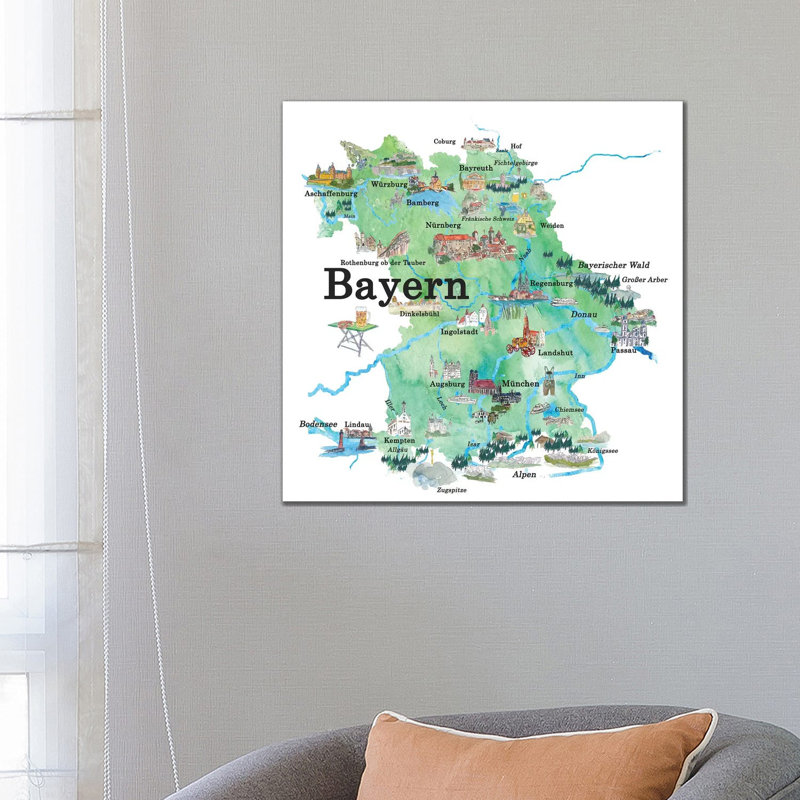Bayern, Germany Illustrated Travel Poster by Markus & Martina Bleichner - Wrapped Canvas Gallery-Wrapped Canvas Giclée
