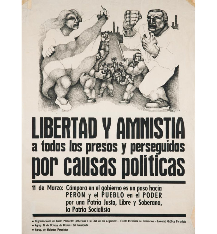 « Affiche Liberté et Amnistie » de Ricardo Carpani - Toile tendue sur châssis, H 48 po x l 33 po