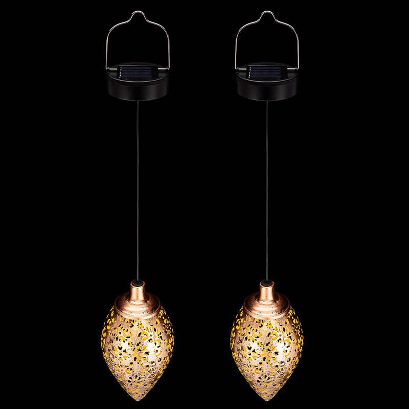 Bronze Moroccan Solar Powered Hanging Lanterns with LED Lights (Set of 2)