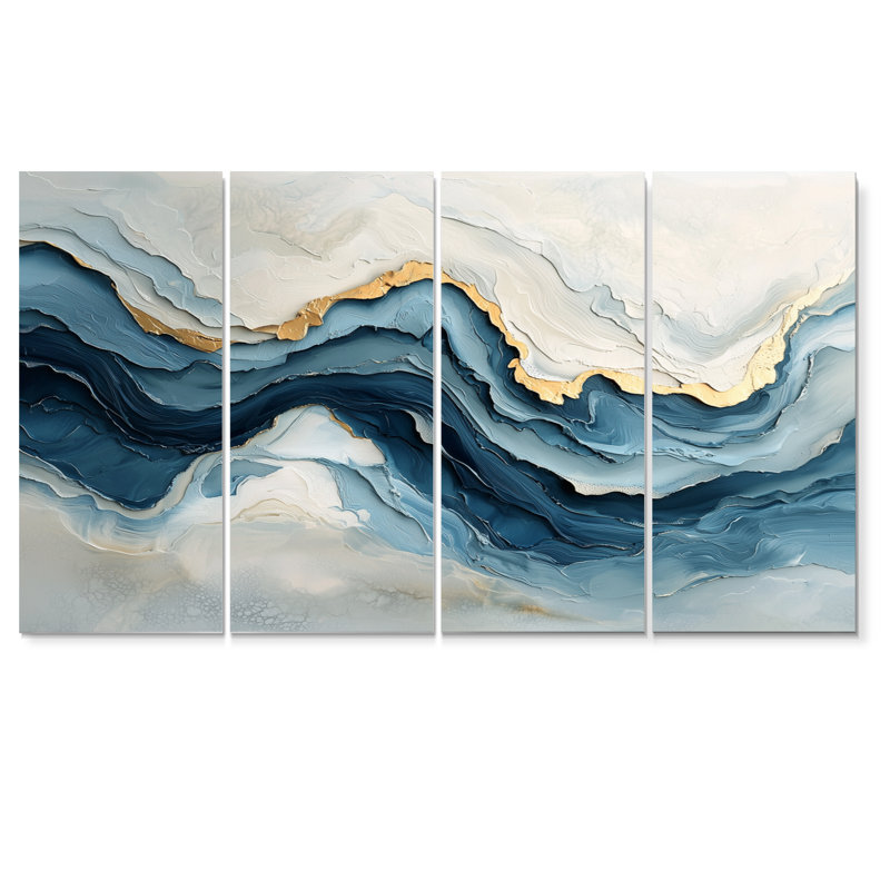«White and Blue Marble Wave III - Coastal Waves», ensemble d'art sur toile, H 28 po x l 48 po