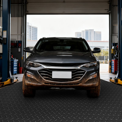 Garage Floor Roll, 7.5 x 17 ft Garage Flooring Mat, 2.2 mm Thickened PVC Diamond Plate Floor Protector Mat with Double-sided Tape, Non-Slip, Easy to Clean for Warehouse, Gyms, Trailer, Black