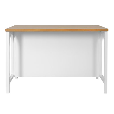 Monroe Modern Farmhouse Kitchen Island with Open Storage Shelves, Rubberwood Top, Arched Details & Spacious Prep Surface
