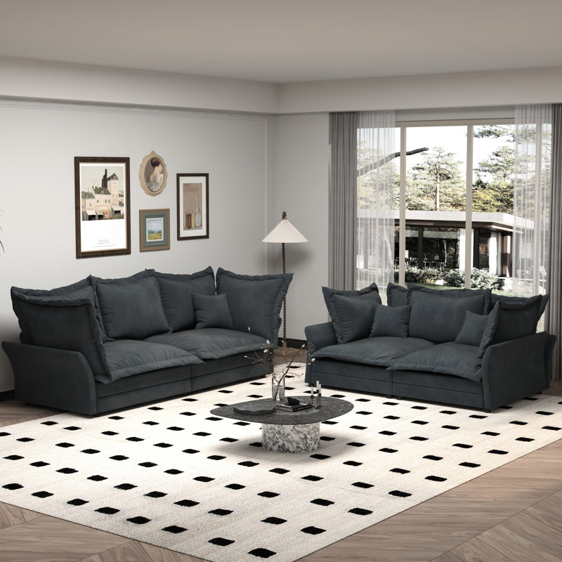 Assise profonde de 92,85 po avec tissu d'ameublement gris Aujane