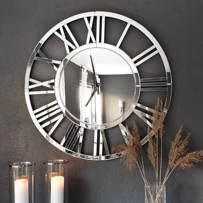 Jeni  Round Mirrored Roman Numerals Decorate Glass Wall Clock