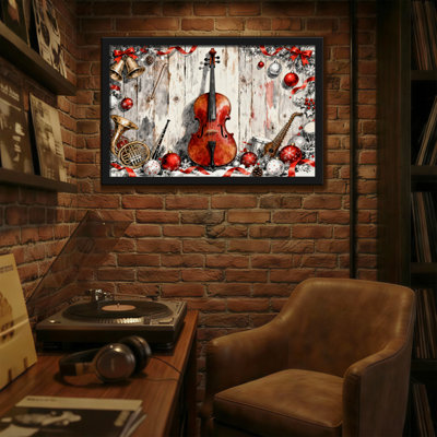 Christmas Christmas Music Instruments On Wood Background