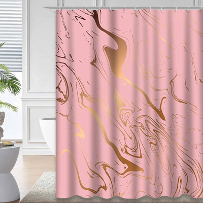Gold Waterproof Shower Curtain, Shower Curtains for Bathroom with 12 Hooks