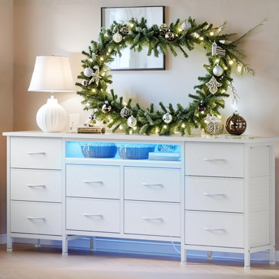 63" Long Dresser with 10 Drawers, LED Light & Charging Station, Wide Storage Organizer Cabinet for Bedroom, Closet, Living Room by Mercer41