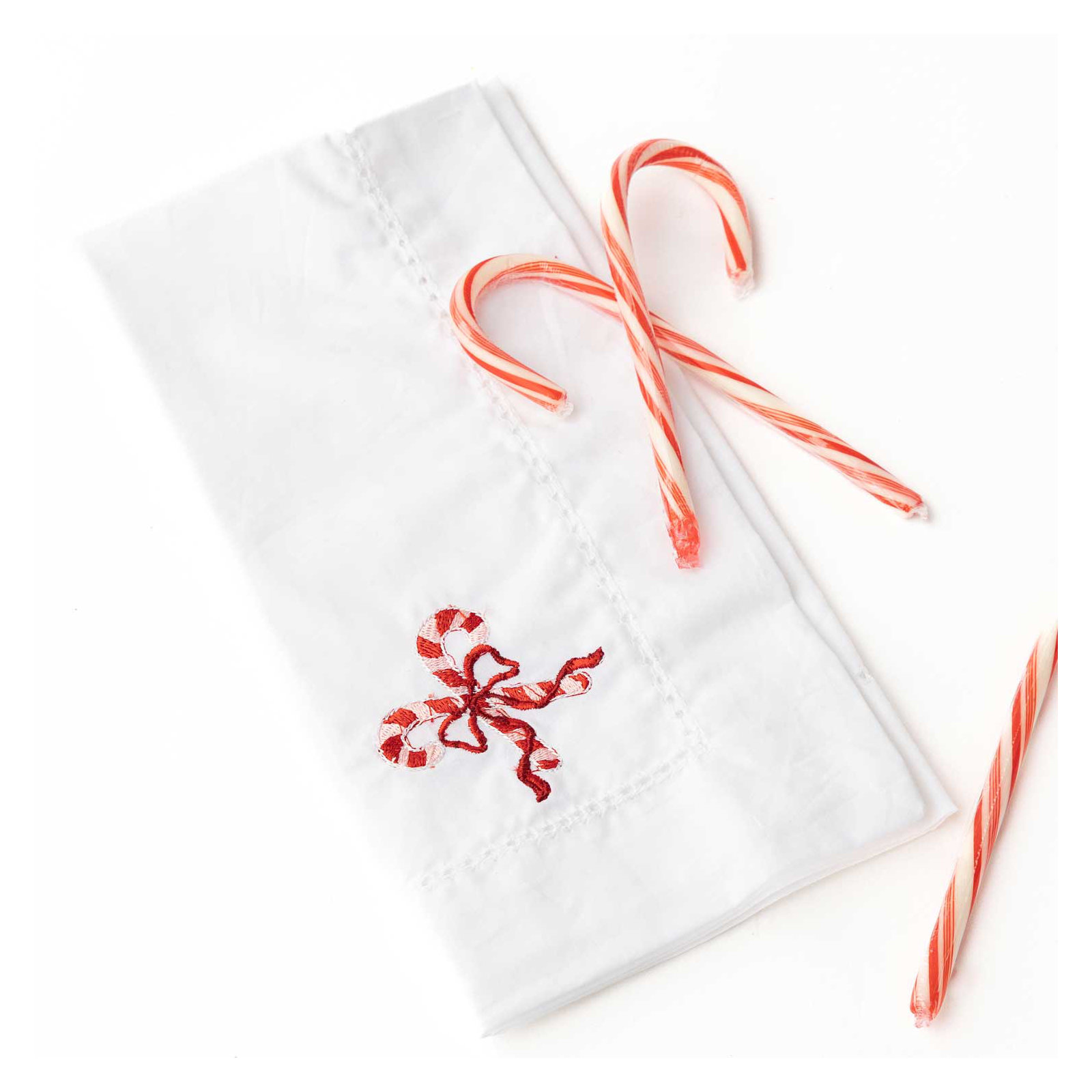 Candy Cane Embroidered Dinner Napkin