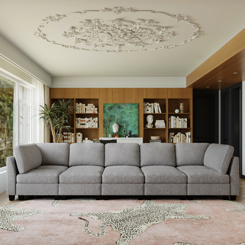 Canapé-lit modulaire 5 places, canapé-lit rembourré Frostvelvet, Mélange de polyester gris