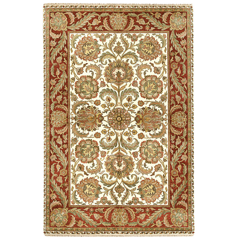 Hand Knotted Wool Area Rug in Ivory And Red