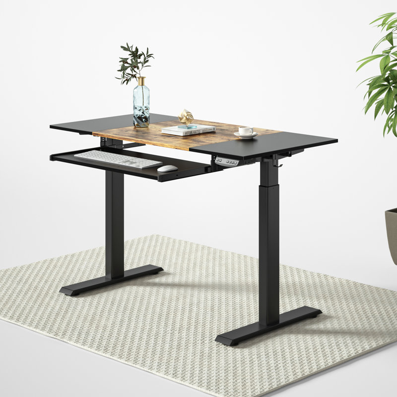 Adjustable Height Stainless Steel Computer Desk, 29.5" H x 48" W x 24" D, Black/Rustic