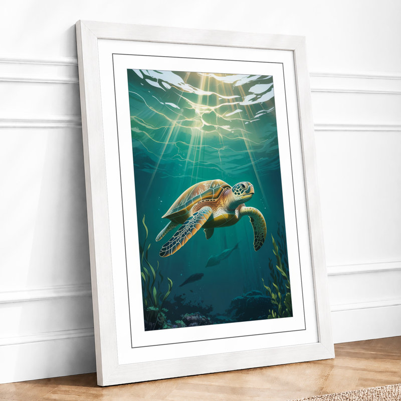 Turtle in Light Coastal - Framed Print, A4 - 29.7 x 21.0 cm, White