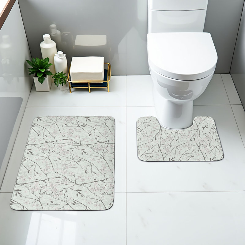  Ensemble de tapis de salle de bain gris et menthe 2 pièces