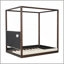 Lit plateforme à baldaquin en bois grand avec tête de lit tapissier, structure noire et tissu blanc
