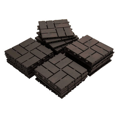 Patio Interlocking Deck Tiles, 12"X12" Square Composite Decking Tiles, Four Slat Plastic Outdoor Flooring Tile All Weather For Balcony Porch Backyard, (Brown, Pack Of 44)