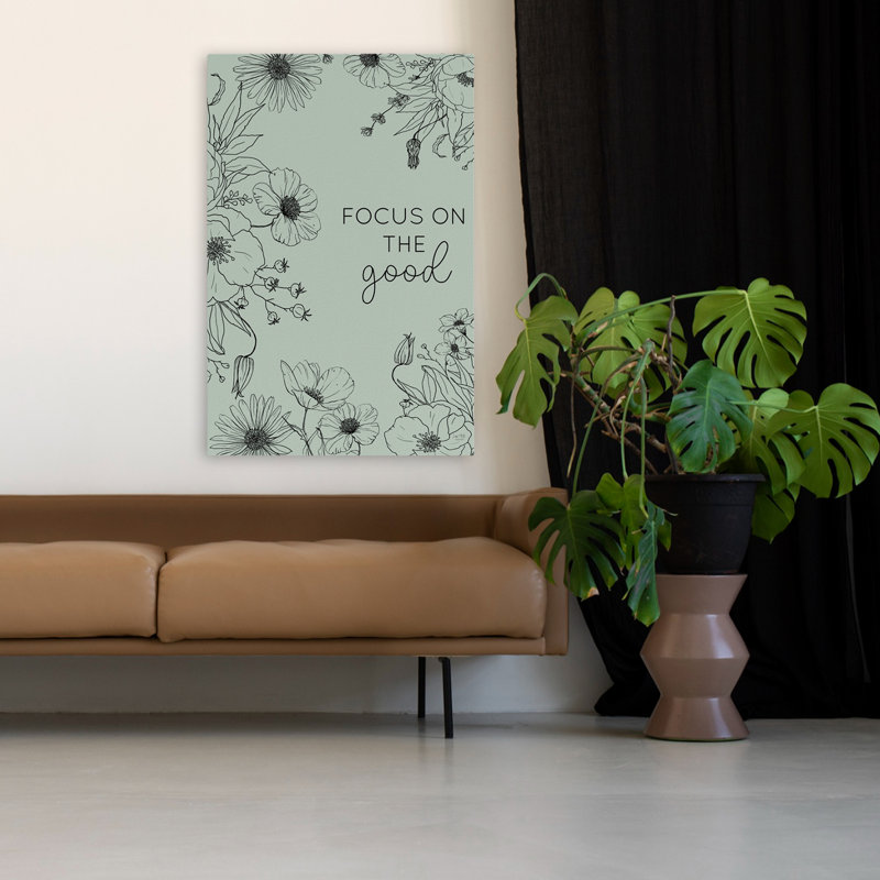 Focus on the Good - Modern Farmhouse Illustration florale, art botanique, verdure, H 32 po x l 48 po