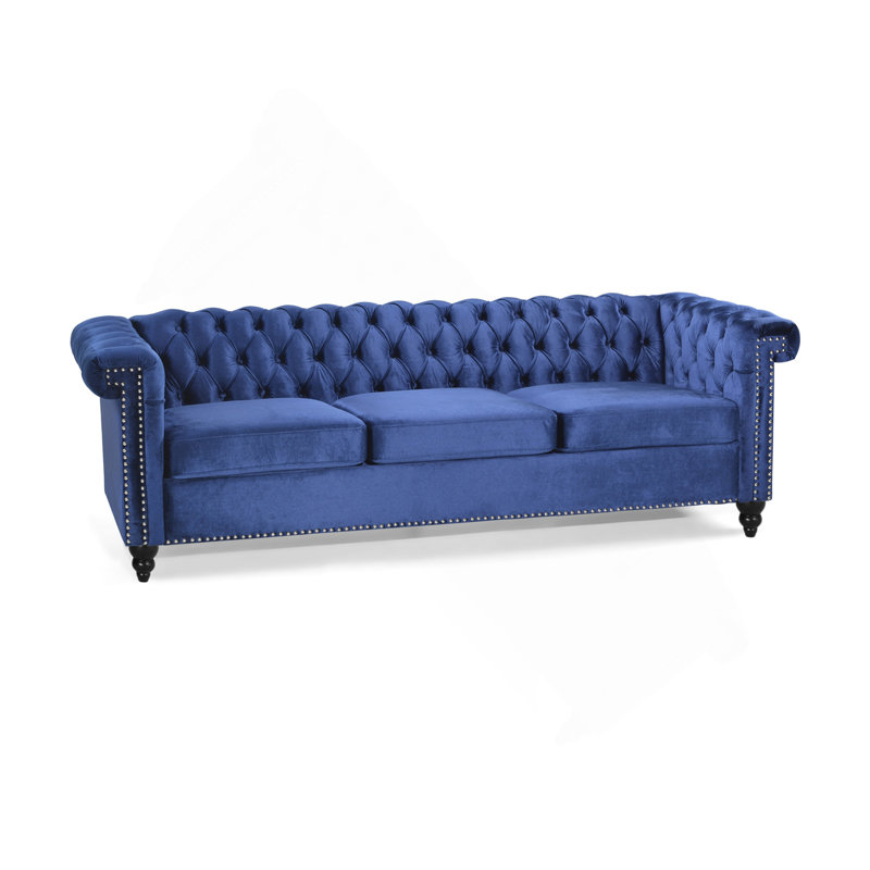 Canapé Chesterfield Marcel, Velours bleu