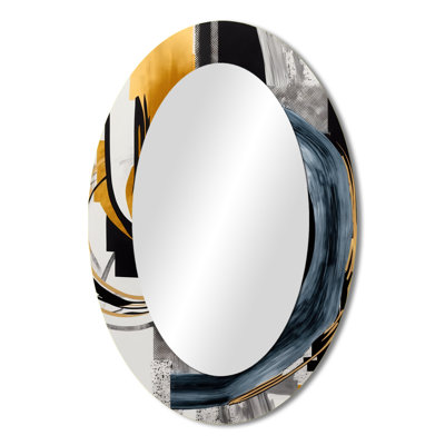 Glam Gold And Black Expression II - Large Oval Wall Mirror On Metal