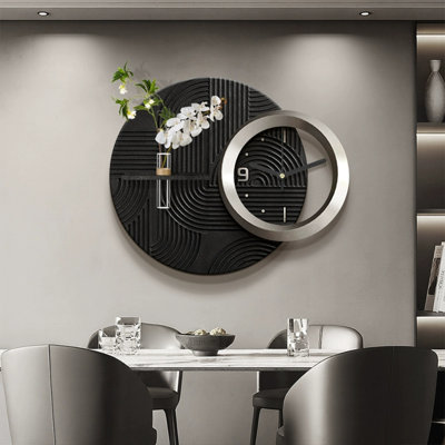 Art mural minimaliste en grès avec horloge et tablette hydroponique