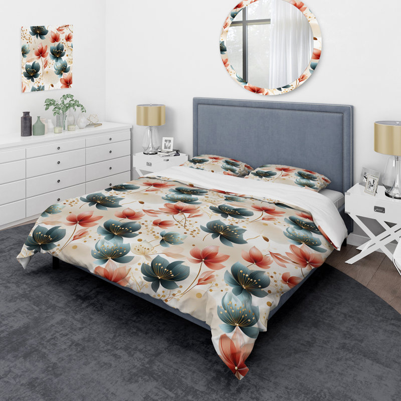 Ensemble de housse de couette Teal Coastal Harmony, Housse de couette simple + 1 taie décorative stan