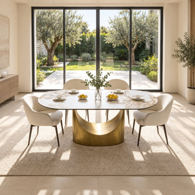 79" Oval Sintered Stone Dining Table with Crescent Pedestal Base, Seats 6–8