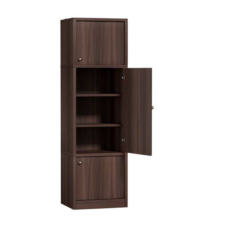 Garde-manger étroit avec portes et tablettes, Brun