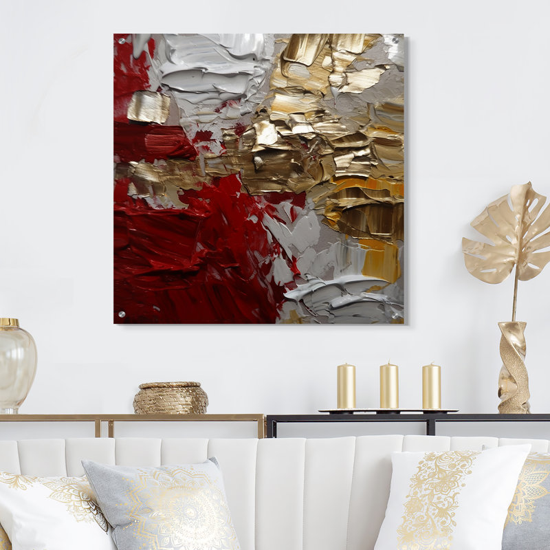Cardinal Sin Retro Delight Abstract Red & Gold - Abstract Painting Acrylic Wall Art Decor, 36" H x 36" W