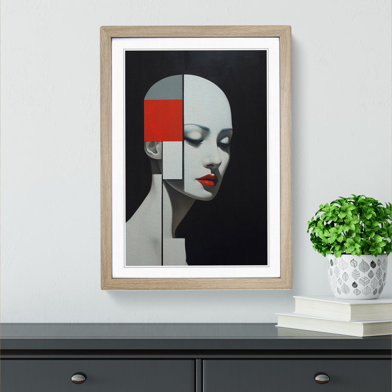 XYZ-FRM-V1223-4520 Minimalist Hard Edge No.2 - Single Picture Frame Print on Wood, 64cm H x 46cm W x 2cm D, Oak