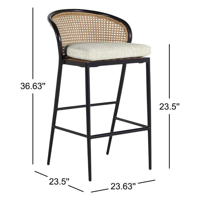 Havana 23.63 Patio Bar Stool with Cushion, No Welt, Black, Dove Sunbrella® Linen