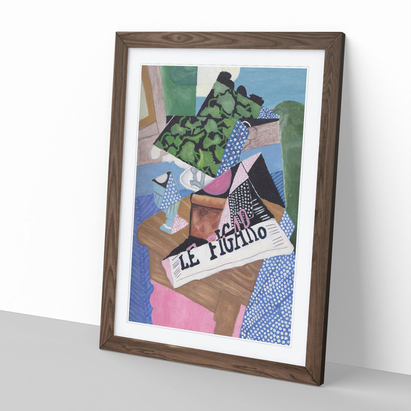 Le Figaro by Juan Gris - Picture Frame Painting, Walnut Framed, 48cm H x 36cm W x 2cm D